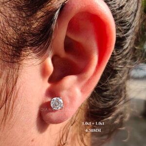Moissanite Stud Earrings 1 ct Sterling Silver 6.5mm
